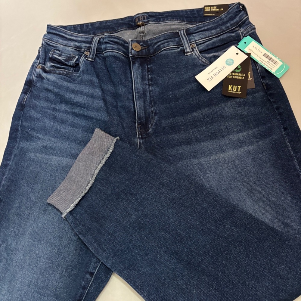 Kut from the Kloth Amy Boyfriend Jeans Women 16W Indigo New High Rise Frayed Hem